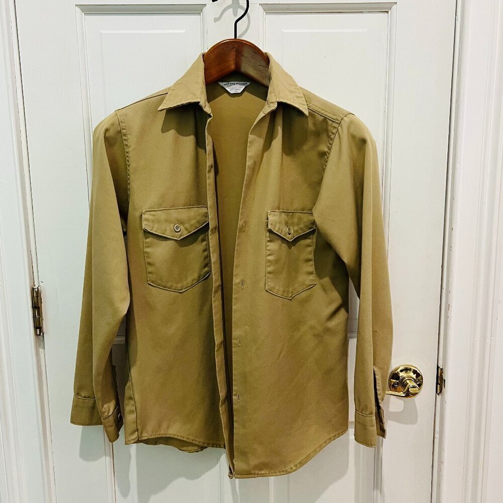 VTG 40s 1940s Hit Em Hard Sanforized Mens Size S Button Up Brown Work Shirt